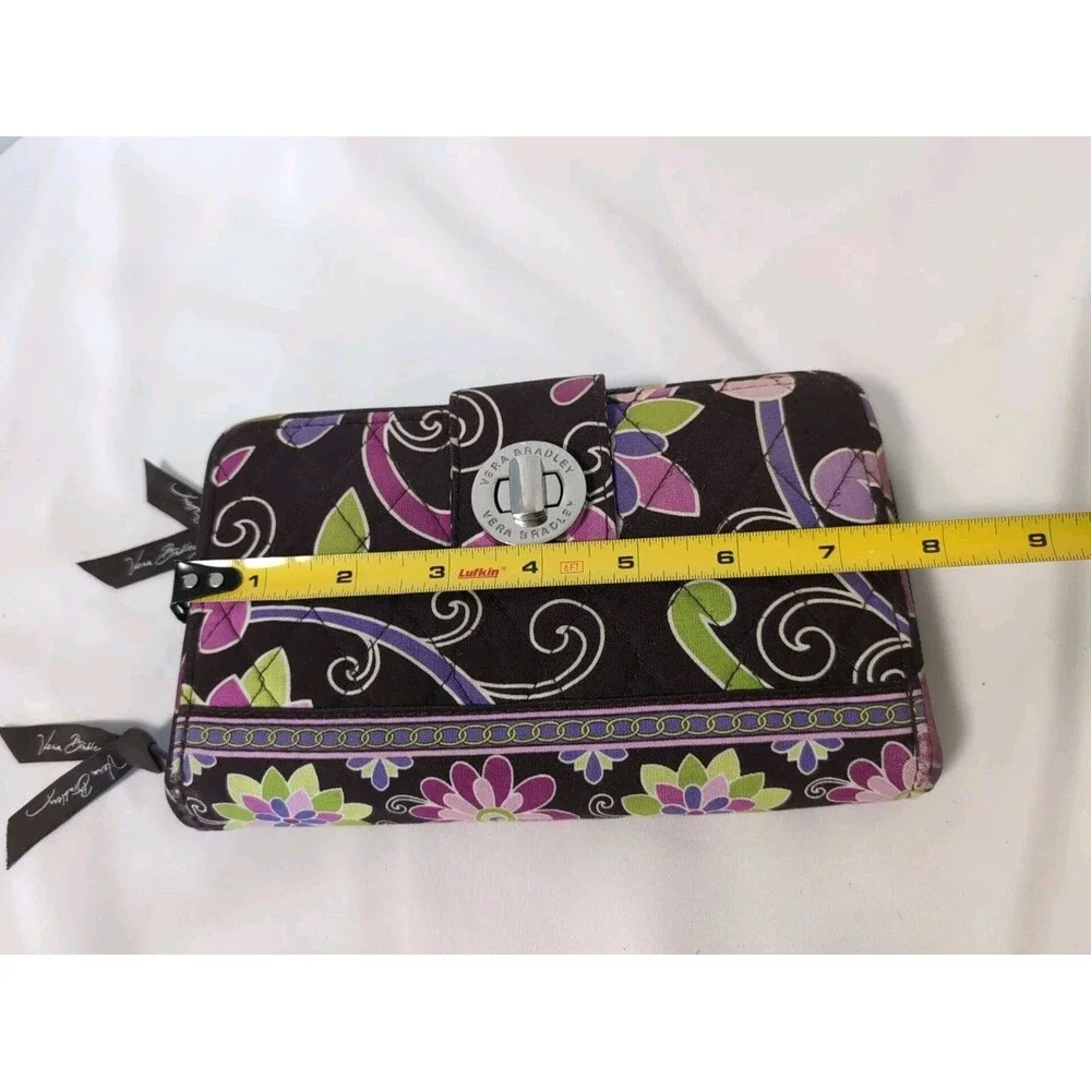 VERA BRADLEY Brown Multi-color Quilted Floral Zip Around Wallet EUC